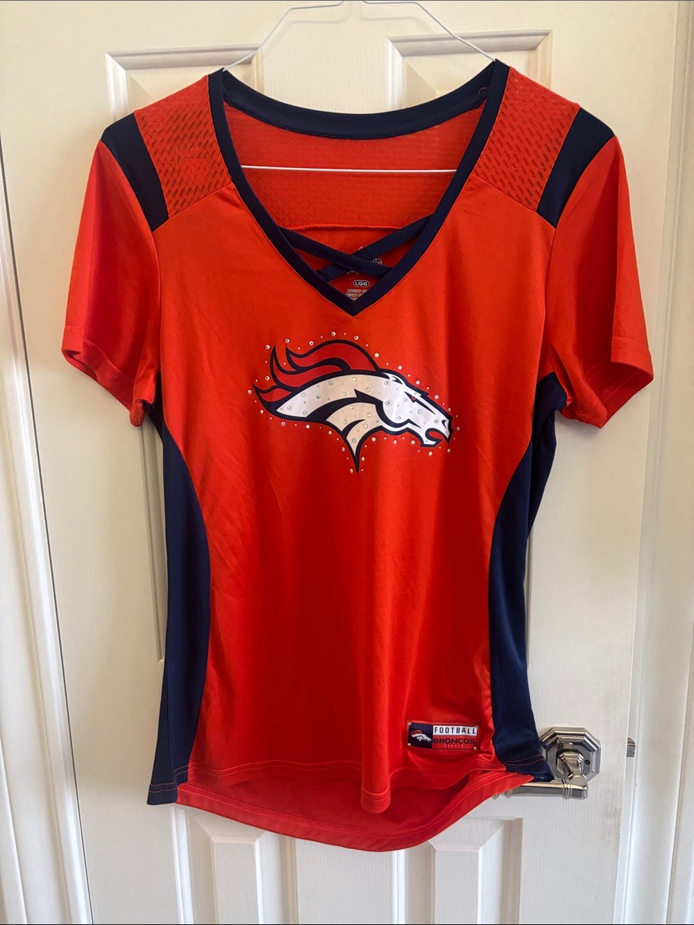 Majestic Women's Orange and Navy Denver Broncos V‑Neck Jersey